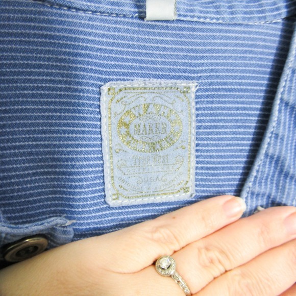 WAH Maker Shirt Men's XL Vintage USA Made Blue Pinstripe Band Collar Pullover - Picture 4 of 10